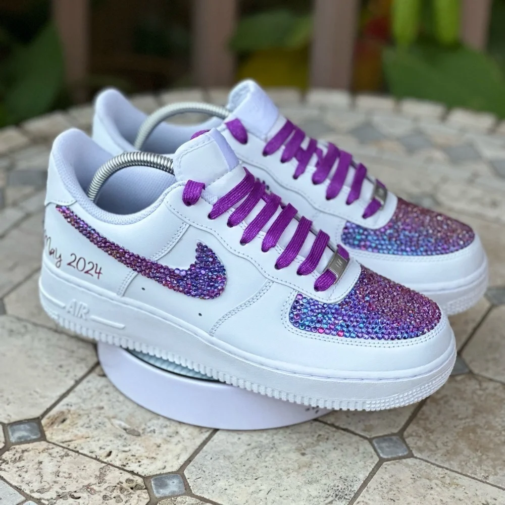 Custom Red Bling Nike Court Vision Bling Sneakers, Rhinestone Wedding Shoes